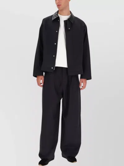 Studio Nicholson Long Sleeve Jacket With Front Pockets And Leather Collar In Black