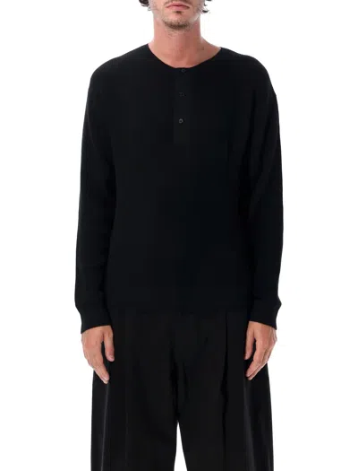 Studio Nicholson Long-sleeve Button Placket Knit Top In Black