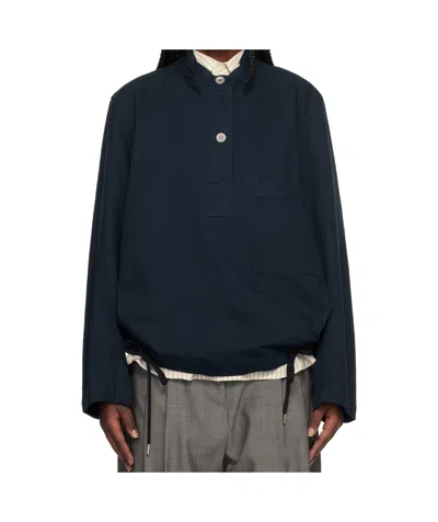 Studio Nicholson Long-sleeved Casual Jacket In Blue