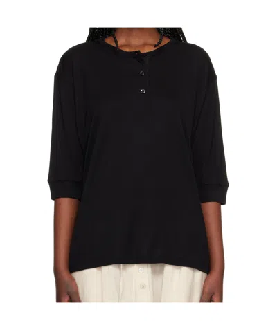 Studio Nicholson Long-sleeved Henley Shirt In Black