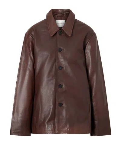 Studio Nicholson Landau Leather Jacket In Brown