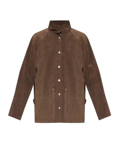 Studio Nicholson Long-sleeved Leather Jacket In Blue