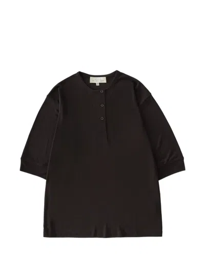 Studio Nicholson Lorem Button Grandad-collar Top In Black