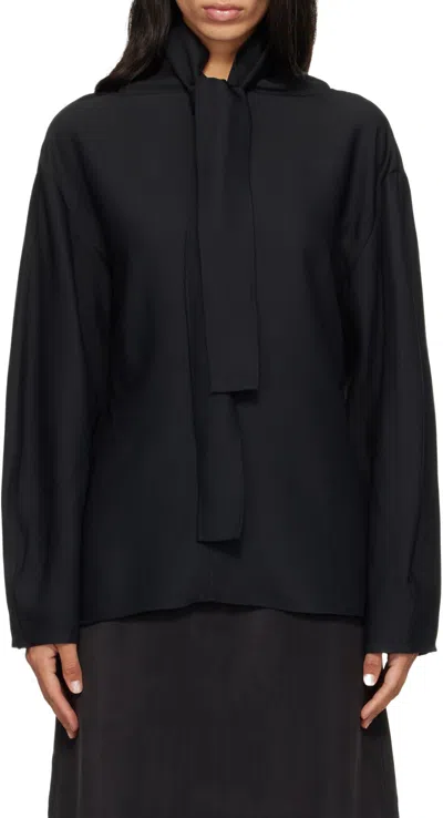 Studio Nicholson Loti Draped Tie-neck Top In Black