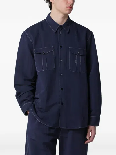 Studio Nicholson Shirt Long Sleeves Collared Neck Chest Pockets In Blue