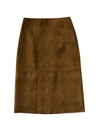 Studio Nicholson Melete Asymmetric Midi Skirt In Brown
