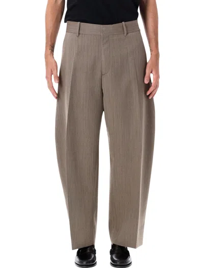 Studio Nicholson Men's Pleated Wide-leg Wool Trousers In Bark Melange
