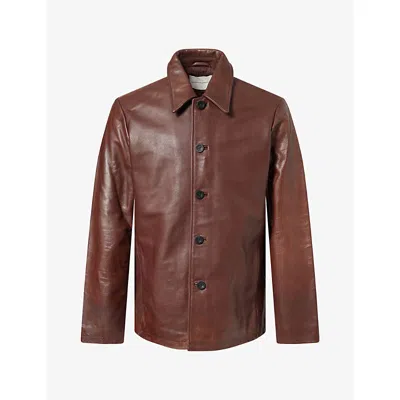 Studio Nicholson Mens Chestnut Slim-fit Leather Jacket