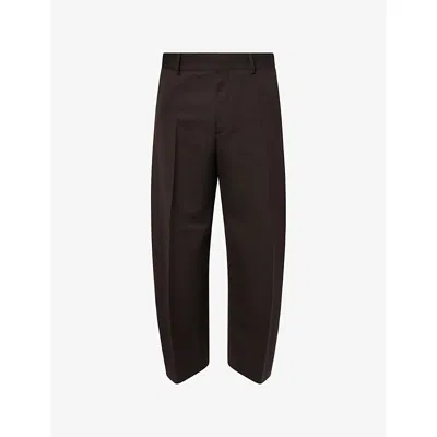 Studio Nicholson Mens Fume Curved-leg Cotton-blend Trousers Coffee Xl