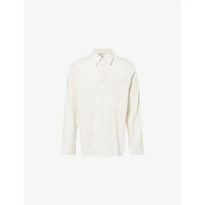 Studio Nicholson Mens Pinstripe Oversized Cotton Shirt Parchment / Black Stripe