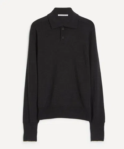 Studio Nicholson Mens Sark Knit Polo Jumper In Coal