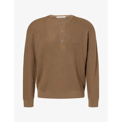Studio Nicholson Mens Sn Knitwear Henley Extra Fine Merino And Cashmere Jumper Bark Xl
