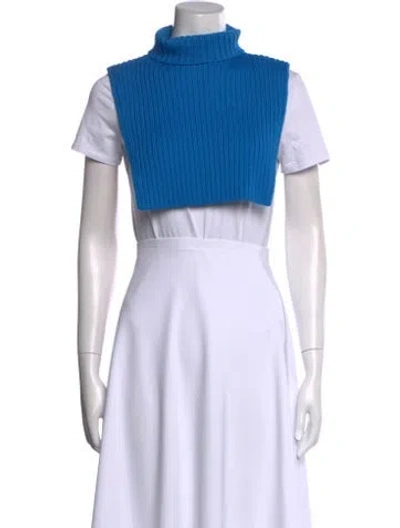 Pre-owned Studio Nicholson Merino Wool Mock Neck Sweater In Blue