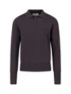 Studio Nicholson Classic Brown Knit Sweater With Ribbed Cuffs And Hem In Blue
