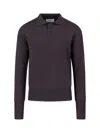 Studio Nicholson Classic Brown Knit Sweater With Ribbed Cuffs And Hem In Purple