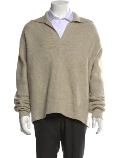 Pre-owned Studio Nicholson Merino Wool V-neck Pullover In Neutrals