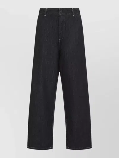 Studio Nicholson Black White Weft Minard Curved Leg Jeans In Blue