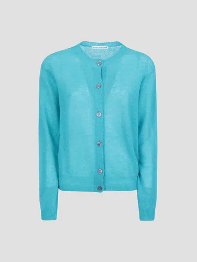 Studio Nicholson Mini Crew Neck Cardigan In Blue