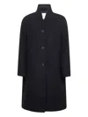 Studio Nicholson Long Coat With Structured Shoulders And Pockets In Blue