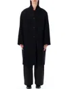 Studio Nicholson Long Coat With Structured Shoulders And Pockets In Blue