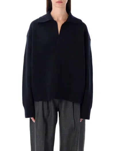 Studio Nicholson Nash Polo Collar Knit In Blue