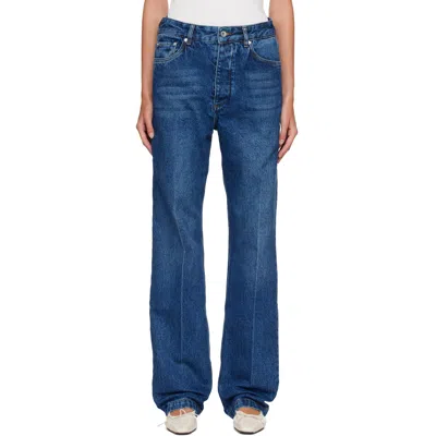 Studio Nicholson Navy Barra Straight Leg Jeans In Blue