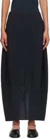 Studio Nicholson Navy Beni Midi Skirt In Blue