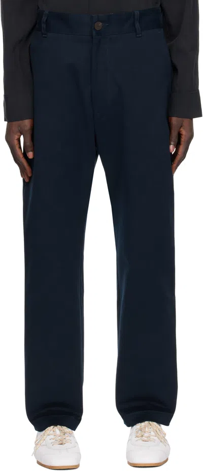 Studio Nicholson Navy Bill Trousers In - Dark Navy