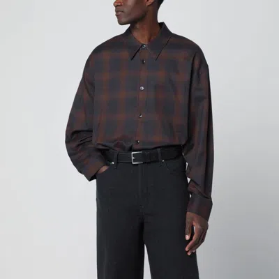 STUDIO NICHOLSON STUDIO NICHOLSON NAVY BLUE AND BROWN CHECK SHIRT