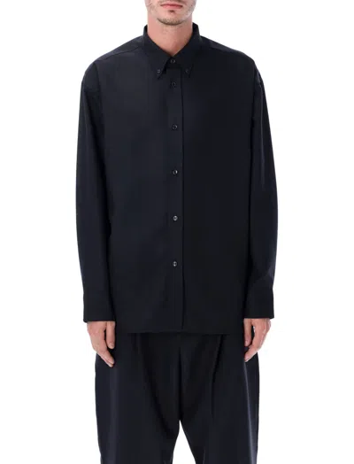 Studio Nicholson Navy Blue Button Down Collar Shirt In Black