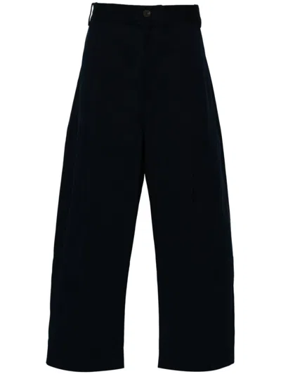 Studio Nicholson Men Navy Blue Cotton Trousers In Black