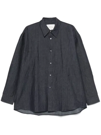 Studio Nicholson Navy Blue Oversize Long Sleeve Shirt In Gray