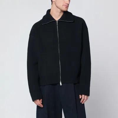 Studio Nicholson Navy Blue Wool Zip-up Cardigan