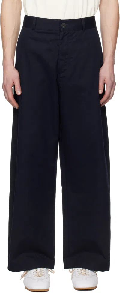 Studio Nicholson Navy Bosworth Trousers In Darkest Navy