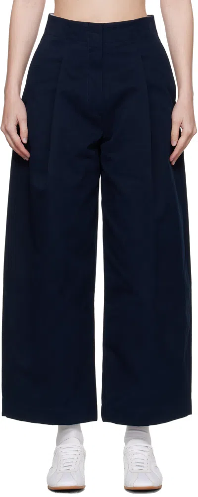 Studio Nicholson Navy Dordoni Volume Trousers In Black