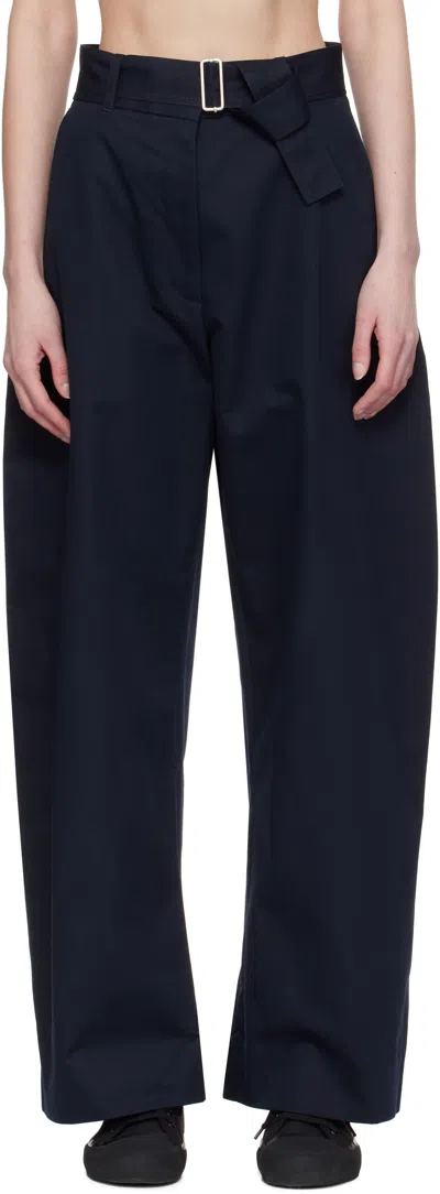 Studio Nicholson Navy Doring Trousers In Blue