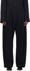 Studio Nicholson Nika Pleated Wool-blend Relaxed-leg Trousers In Darkest Navy