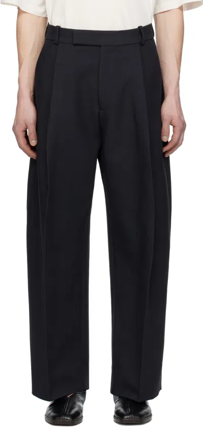 Studio Nicholson Navy Pull Trousers In Darkest Navy