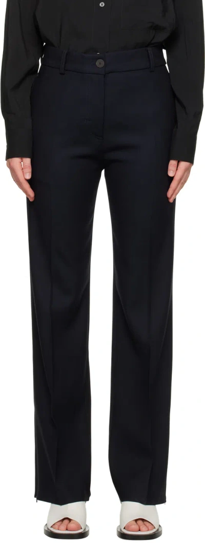 Studio Nicholson Navy Rie Trousers In Darkest Navy