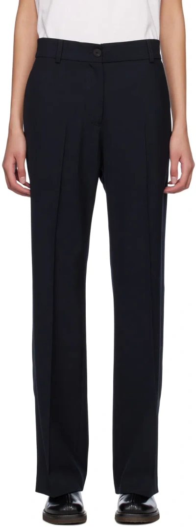 Studio Nicholson Navy Rie Trousers In Darkest Navy
