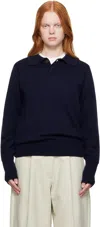 Studio Nicholson Blue Solid Shirt Collar Sweater In Blue