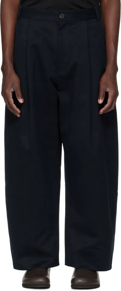 Studio Nicholson Navy Sorte Trousers In Blue
