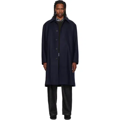 Studio Nicholson Navy Wool Overcoat In Blue