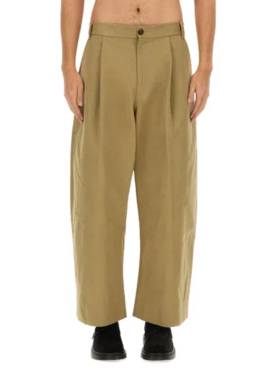 Studio Nicholson Neutrals Sorte Wide-leg Cropped Cotton Pants In Green
