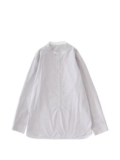 Studio Nicholson Nick Shadow Stripe Grandad Collar Shirt In White