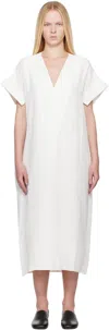 Studio Nicholson White Linen Blend Cley Midi Dress In Parchment