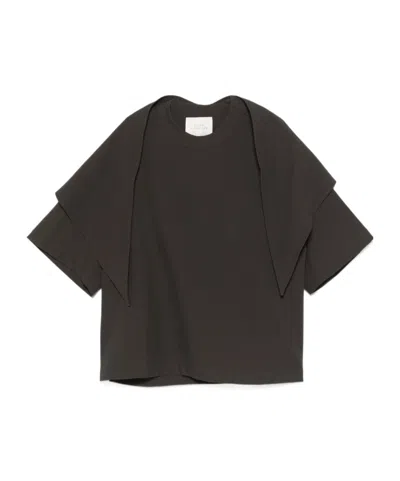Studio Nicholson Open-necked Black Shirt In Brown