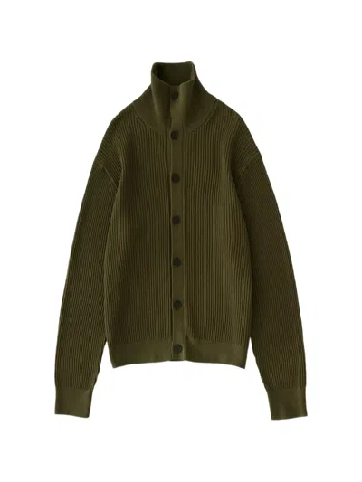 Studio Nicholson Oran Ribbed-knit High-neck Cardigan In Green