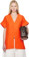 Studio Nicholson Orange Circe Linen Top In Clementine