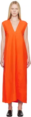 Studio Nicholson Orange Lise Linen Midi Dress In Clementine